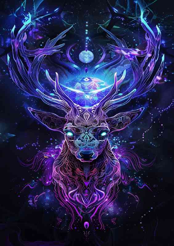 Glowing beautiful deer with big anterlers | Metal Poster