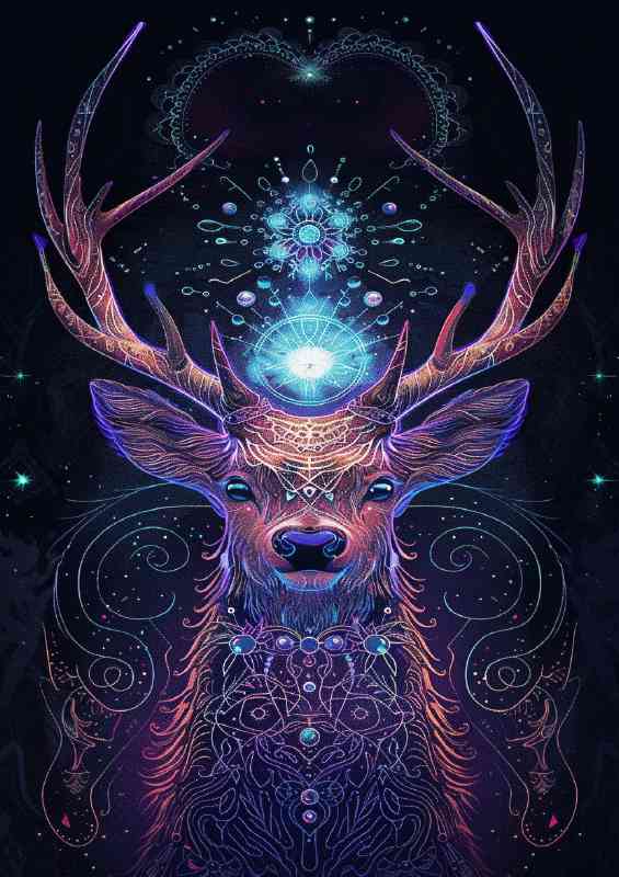 Glowing deer with anterlers swirls | Di-Bond
