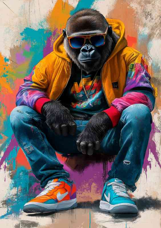 Gorrilla wearing jeans street | Poster