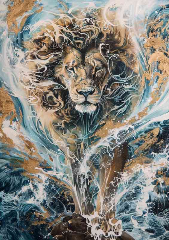Lion made of water splashes | Metal Poster