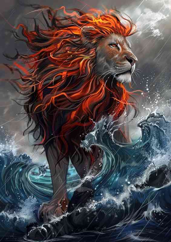 Lion with the body of water and fiery hair | Metal Poster