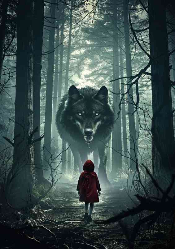 Little Red Riding Hood and the black wolf | Metal Poster