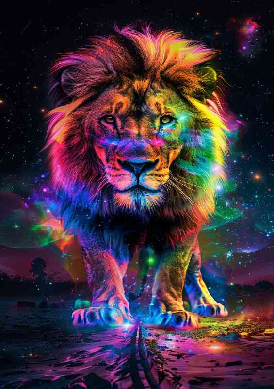 Magestic walking lion in full rainbow colours | Metal Poster