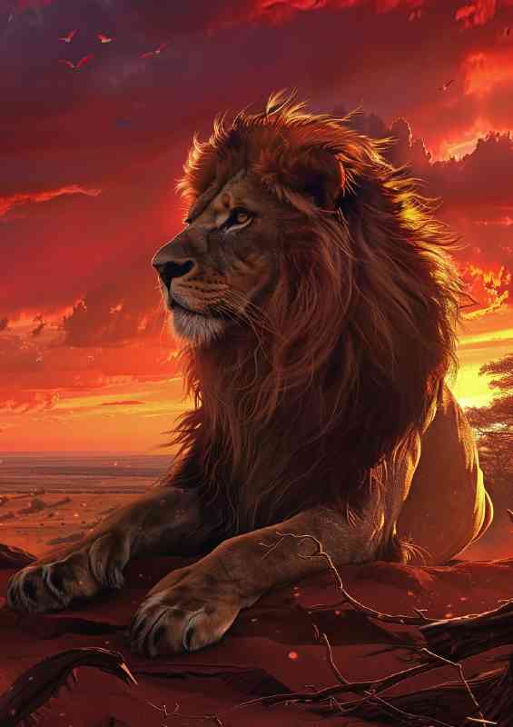 Majestic Lion with its red mane flowing | Poster