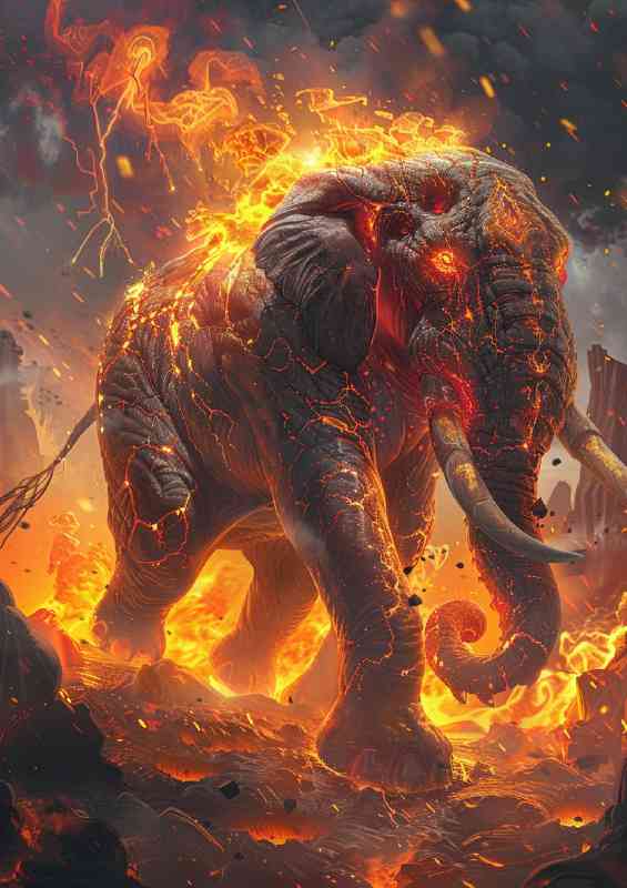 Majestic elephant fantasy fire | Metal Poster