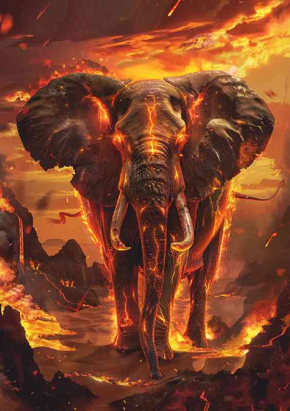 Majestic elephant with red fire skies | Poster