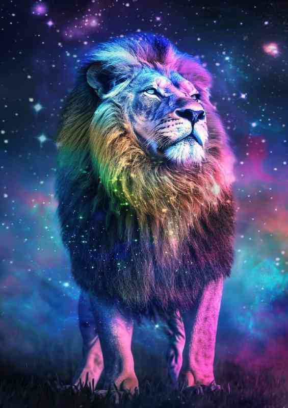 Majestic lion woth covered rainbow | Di-Bond
