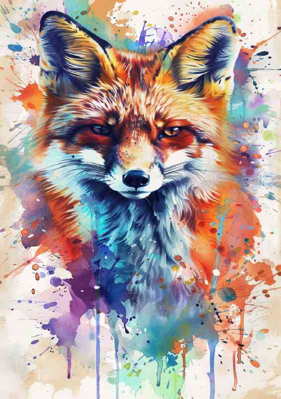 Mr fox in watercolours splash | Poster