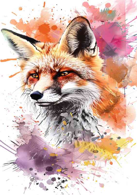 Mr red fox splashe art watercolour | Poster