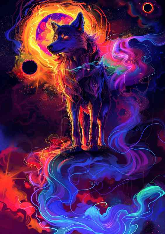 Mystical wolf with vibrant colours magestic | Di-Bond