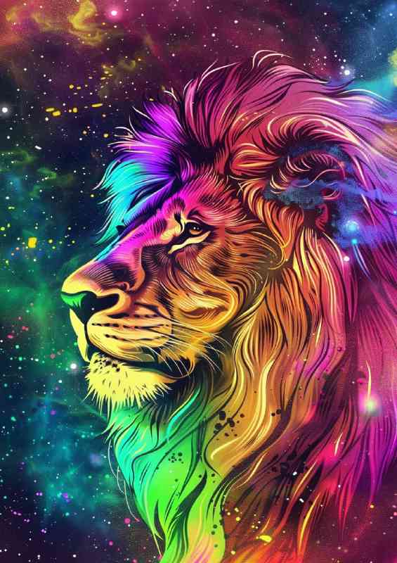Rainbow galaxy coloured lion head | Poster