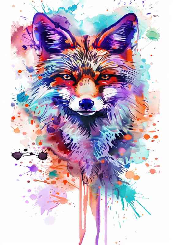 Red fox in splash art style | Metal Poster