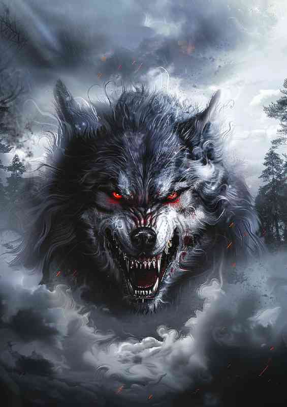 Snarling red eyed wolf | Metal Poster