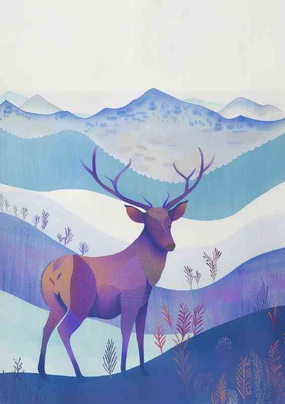 Stag in the highlands painted | Metal Poster