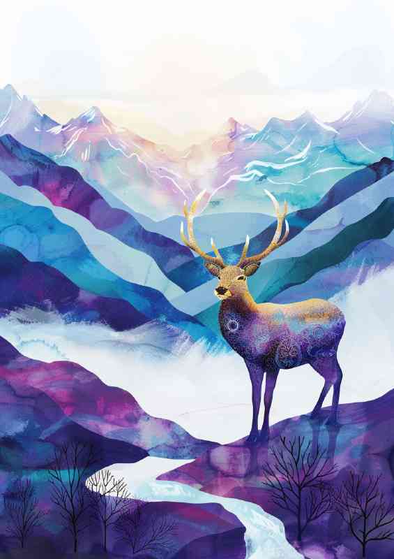 Stag near the stream in the scottish highlands | Canvas