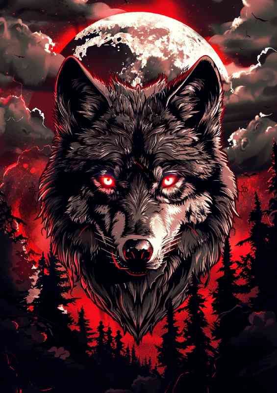 Wolf with piercing red eyes | Metal Poster