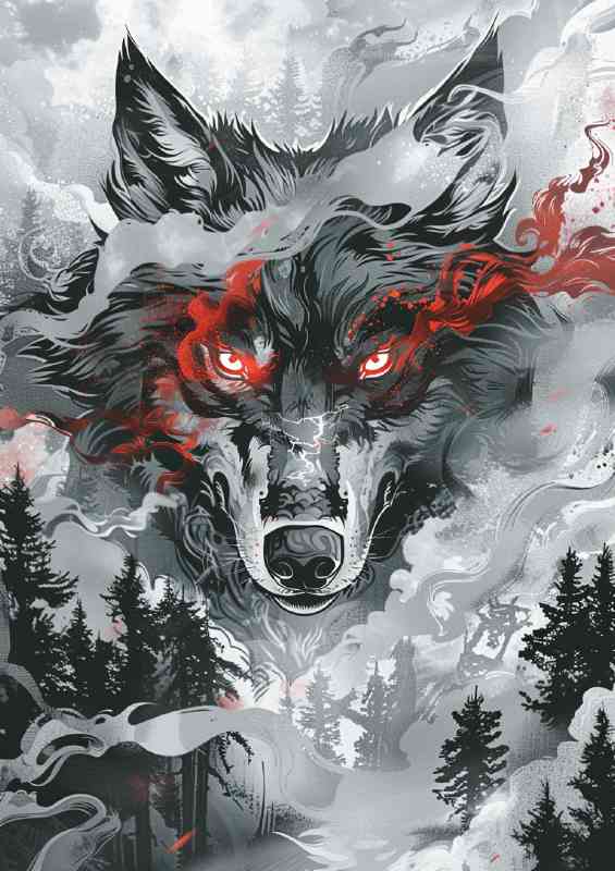 Wolf with smoke red eyes | Di-Bond