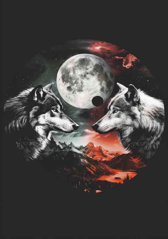 Wolfs facing each other at night | Poster