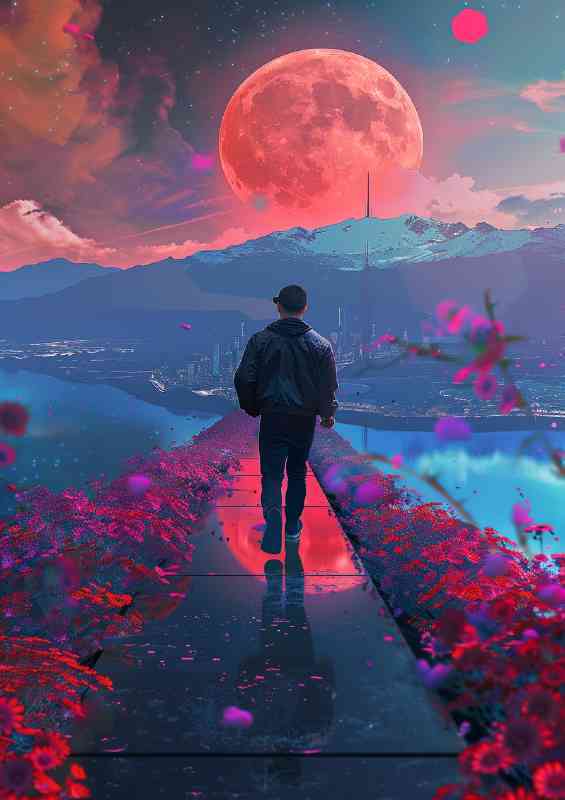 Cyberpunk man walking on his path of life | Poster