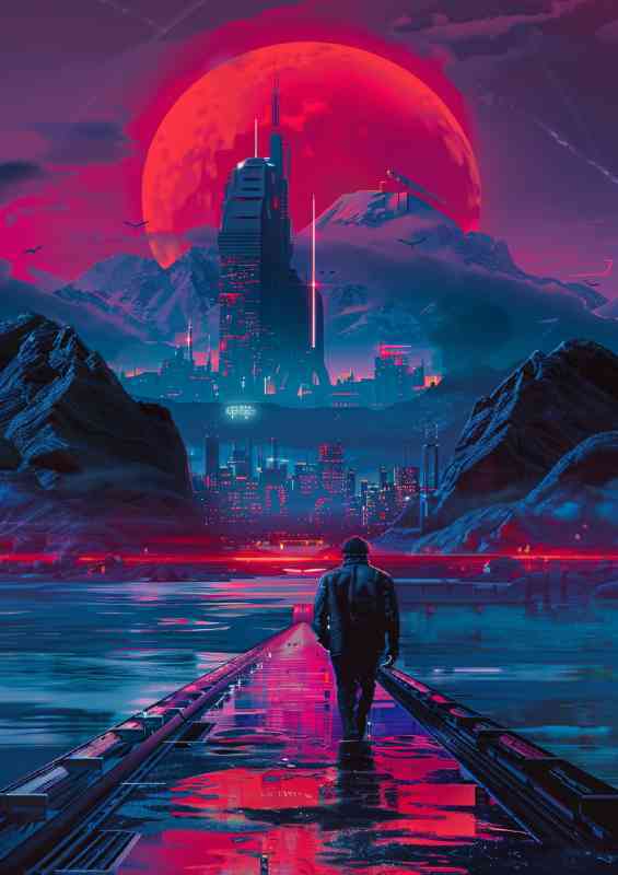 Cyberpunk walking to the city | Metal Poster