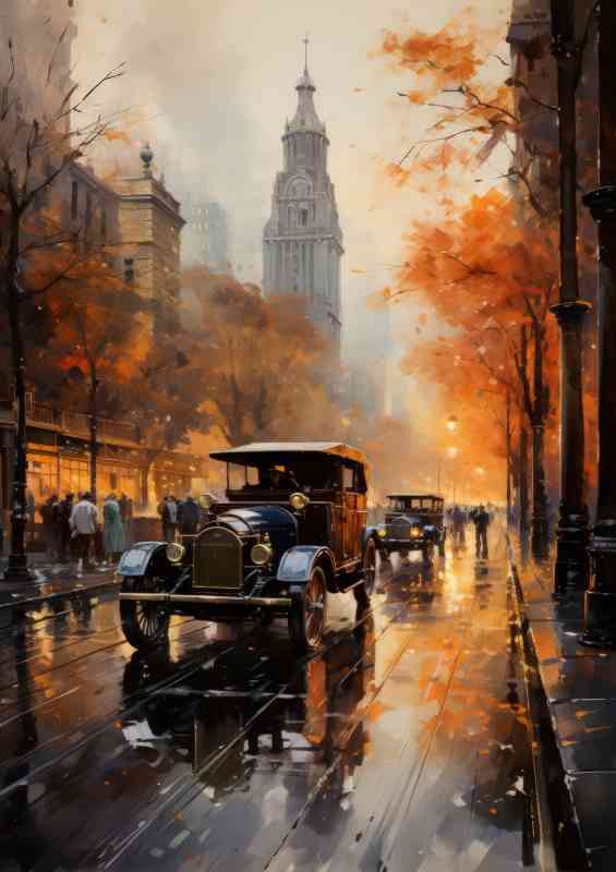 NYC painting busy street | Metal Poster