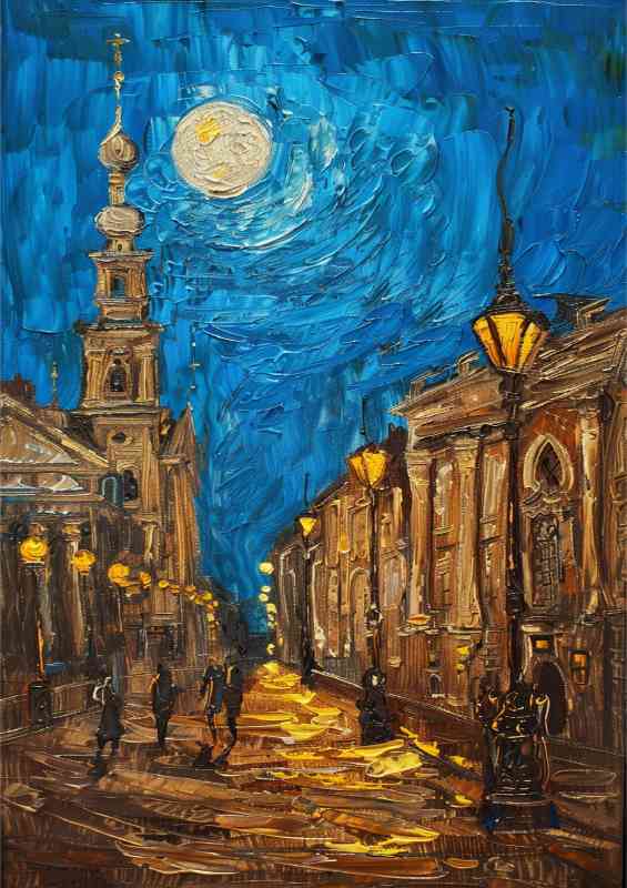 Night view of the old town in St petersberg | Metal Poster