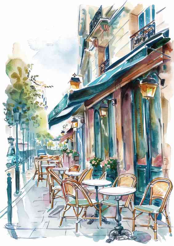 Paris street cafe in a watercolour soft style | Canvas