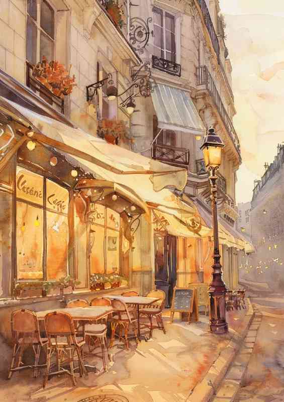 Parisian cafe on the street in watercolour style | Canvas