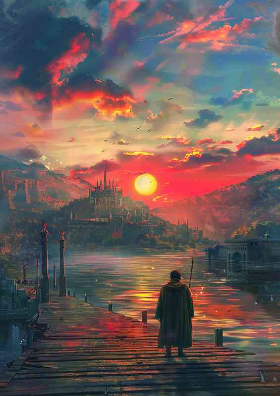 Sunset over the city with an ancient palace | Poster