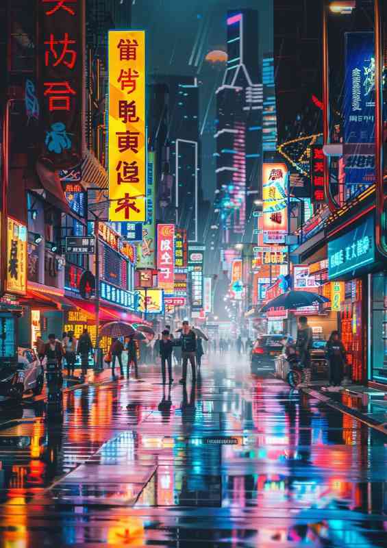 City streets in a cyberpunk scene at night | Canvas