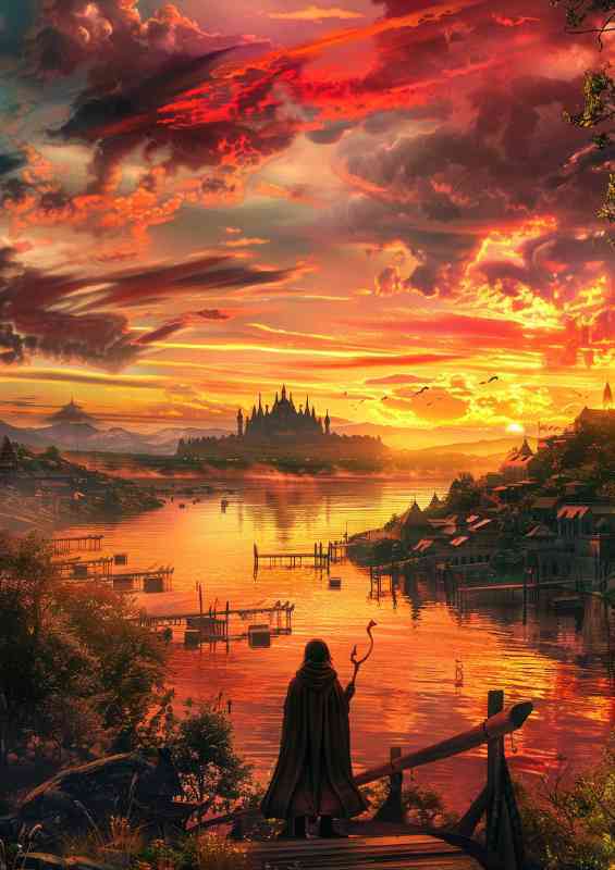 Sunset over the river | Canvas