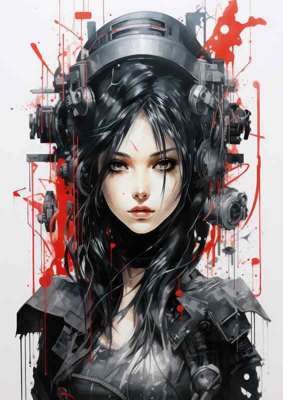Cyberpunk Japanese ink with a splash of red | Poster