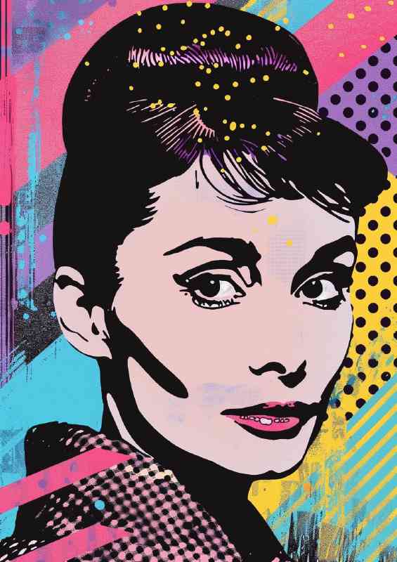 A pop art painting of Audrey Hepburn with polka dots | Di-Bond