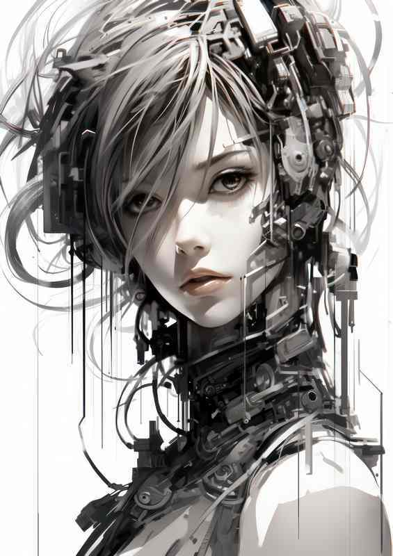 Cyberpunk girl Japanese ink futuristic | Di-Bond