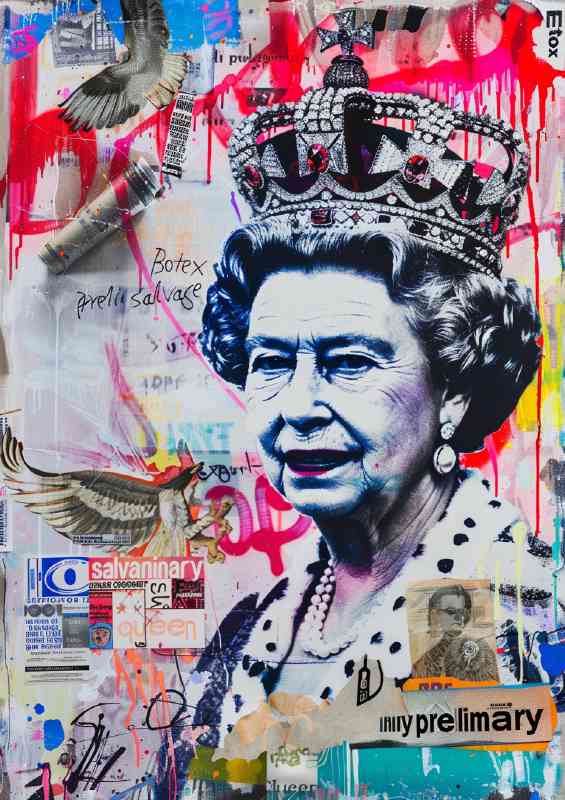 Collage of street art depicting the Queens portrait | Metal Poster
