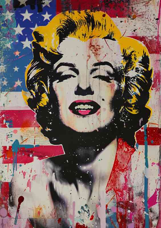 Marilyn Monroe with a USA flag in the background | Canvas