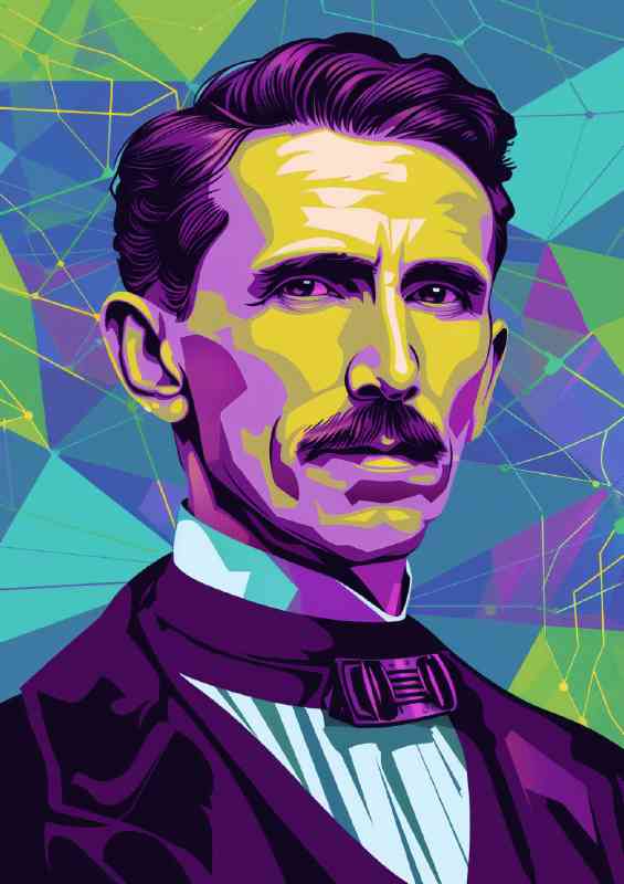 Nikola Tesla in the style of pop art simple vector | Metal Poster