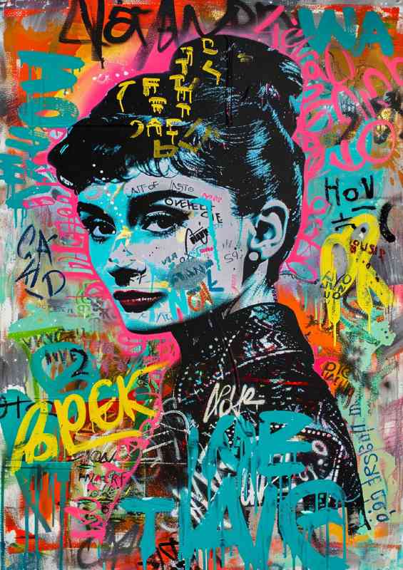 Painting of Audrey Hepburn in the style of graffiti | Metal Poster
