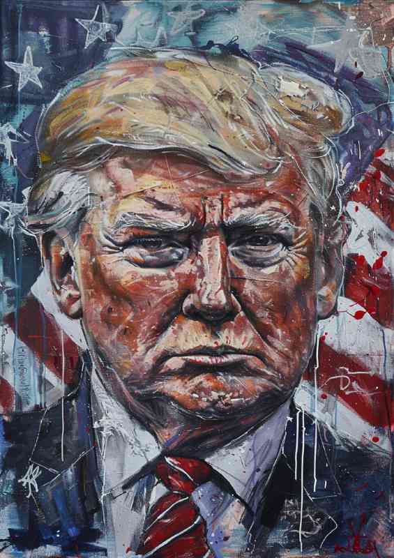 Trump hand painted usa flag | Metal Poster