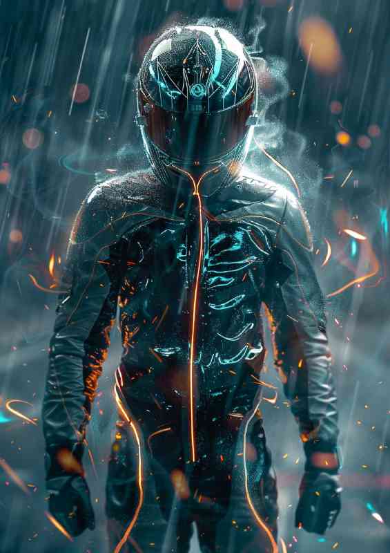Street racer in the rain | Metal Poster