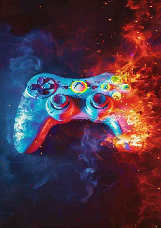 Video game controller red green and blue | Poster