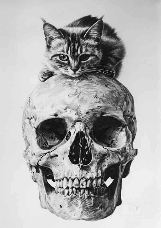 Drawing of the skull cat | Metal Poster