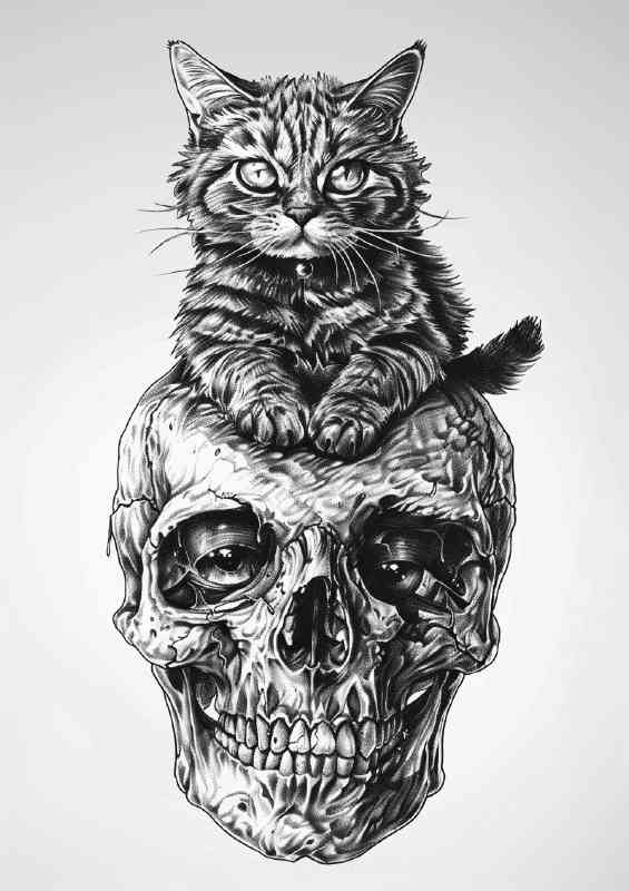 The skull and the cat | Metal Poster