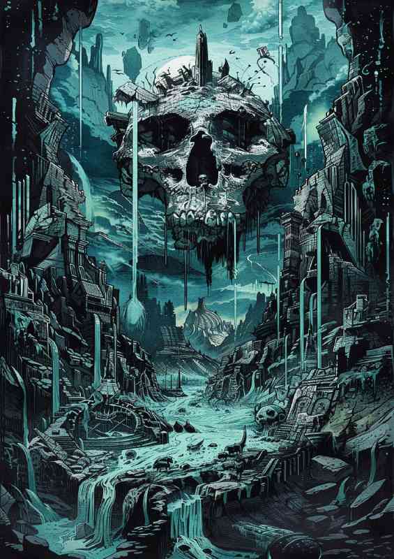 The skull standing in the centre waterfalls | Poster