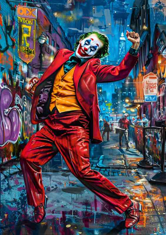 A painting style of the Joker in his iconic red suit | Poster