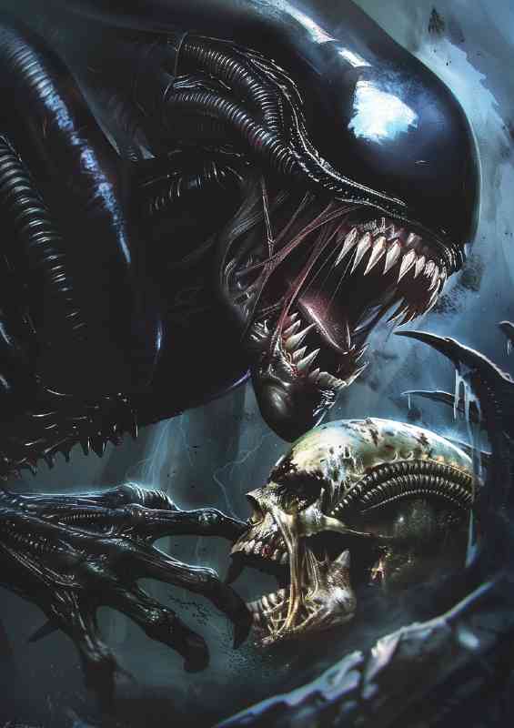 Alien holding up the skull | Metal Poster