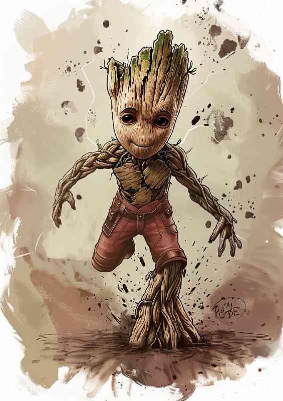 Cartoon style of groot on the run | Di-Bond