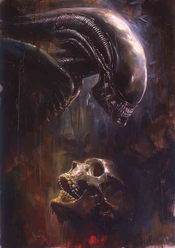 Dark fantasy alien xenomorph head painted style | Poster