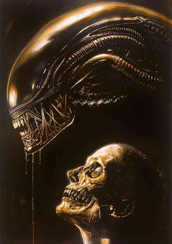 Dark fantasy painting of an alien xenomorph head | Di-Bond