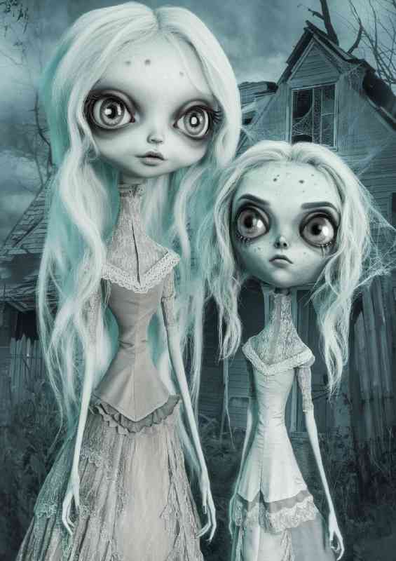 Eerie photo of two ghostly figures standing | Metal Poster